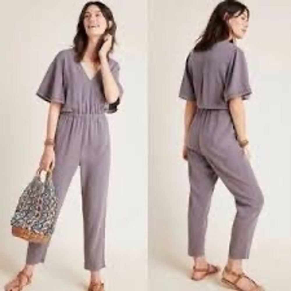 Cloth & Stone| Anthropologie Gulpiyuri Jumpsuit Surplice Neckline Slate Grey XS